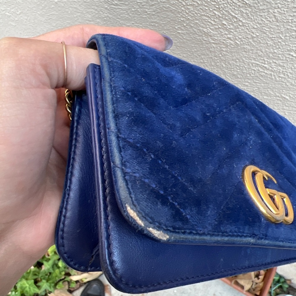 GG Marmont Chain Flap Bag Matelasse Velvet Mini - Picture 3 of 6